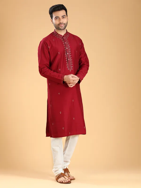 Trendy silk maroon kurta suit