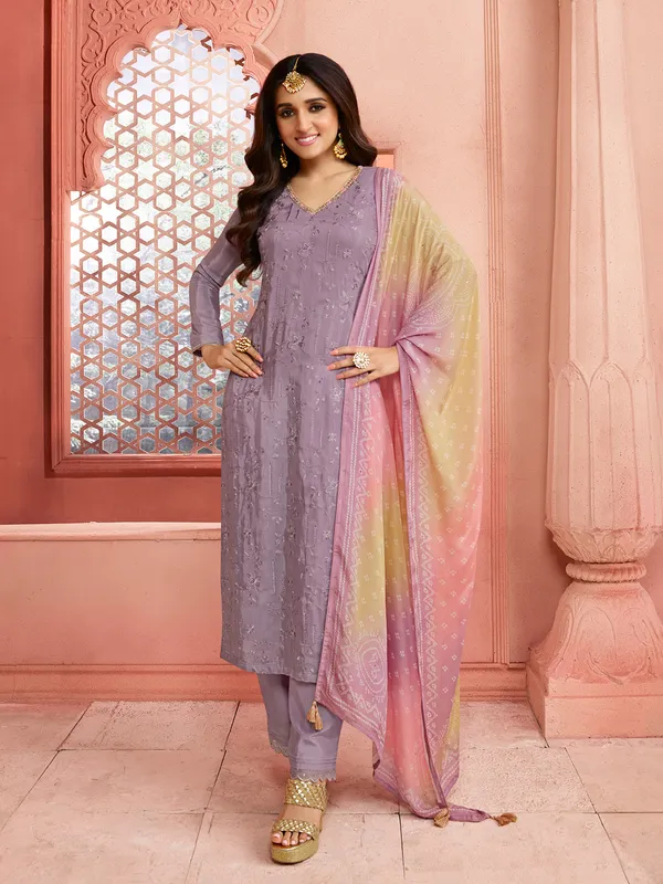 Trendy silk mauve purple salwar suit