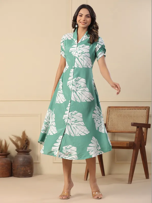 Trendy silk mint green printed kurti