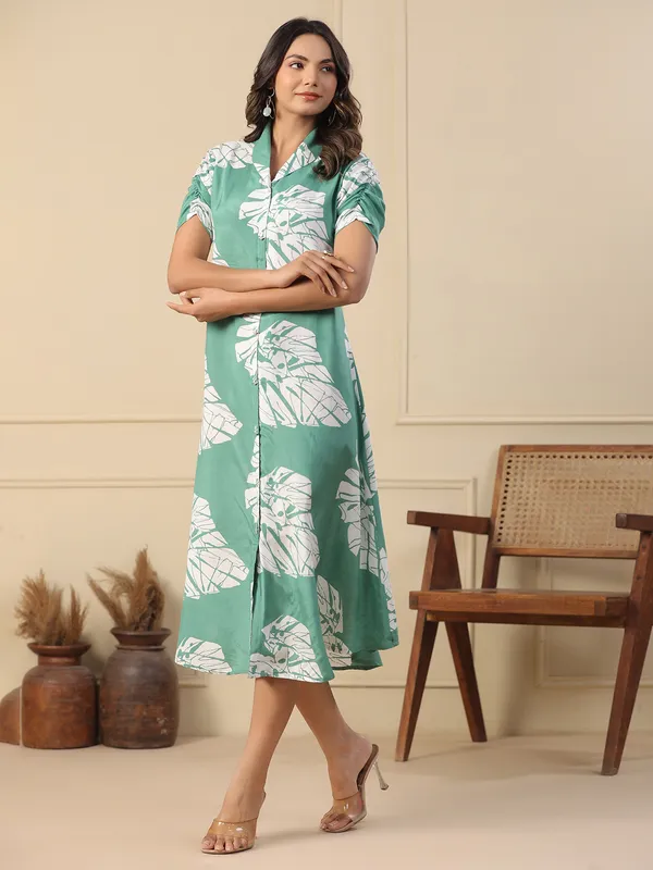 Trendy silk mint green printed kurti