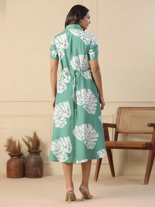 Trendy silk mint green printed kurti
