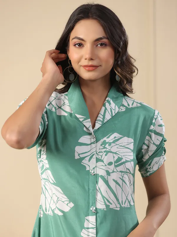 Trendy silk mint green printed kurti