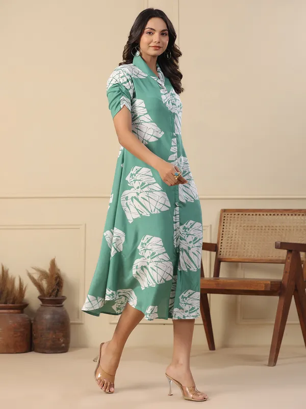 Trendy silk mint green printed kurti
