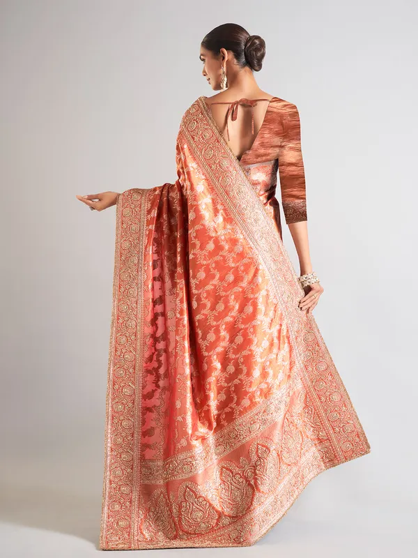 Trendy silk peach saree for wedding