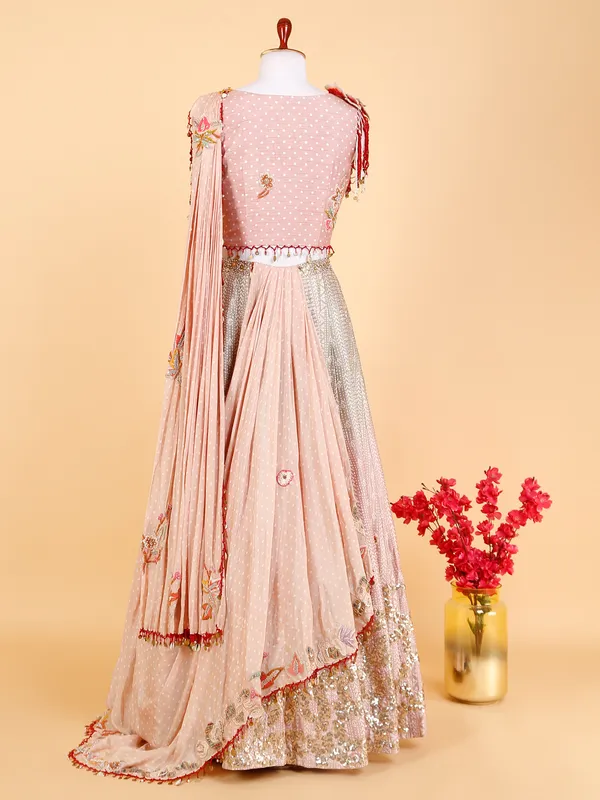 Trendy silk printed lehenga choli in peach