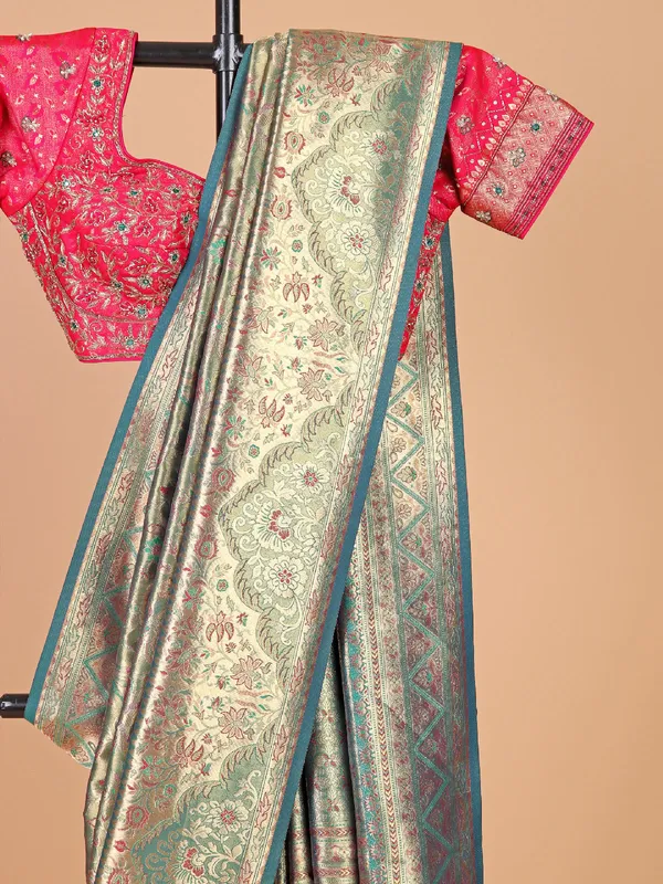 Trendy silk saree in turquoise blue
