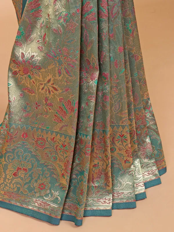 Trendy silk saree in turquoise blue