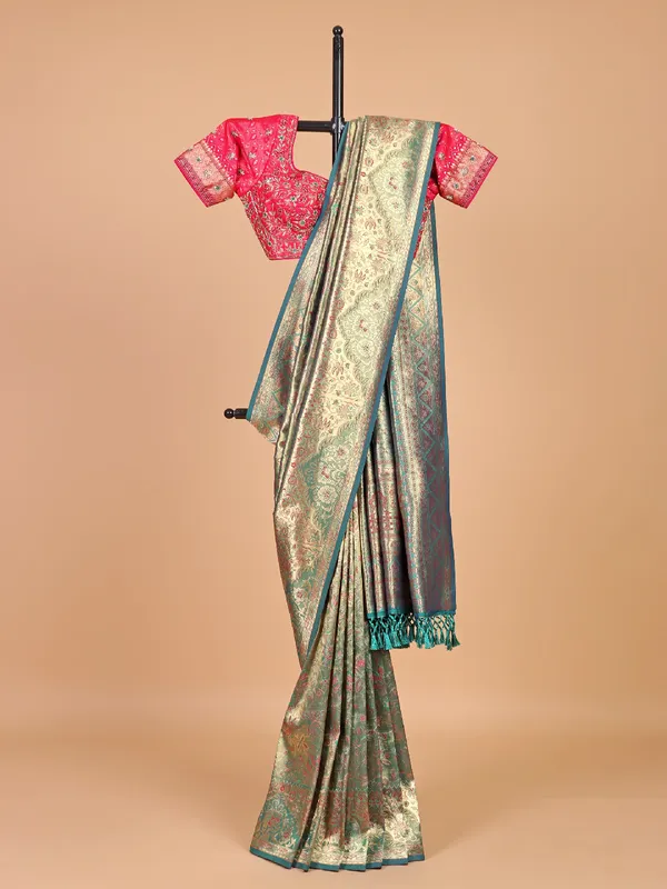 Trendy silk saree in turquoise blue