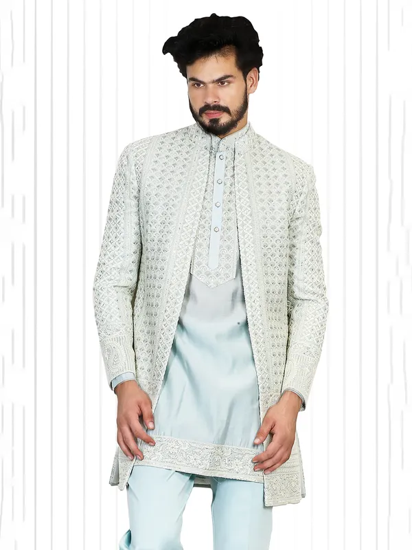 Trendy silk sky blue indowestern