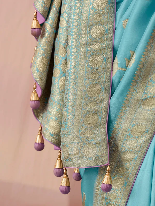 Trendy sky blue dola silk saree