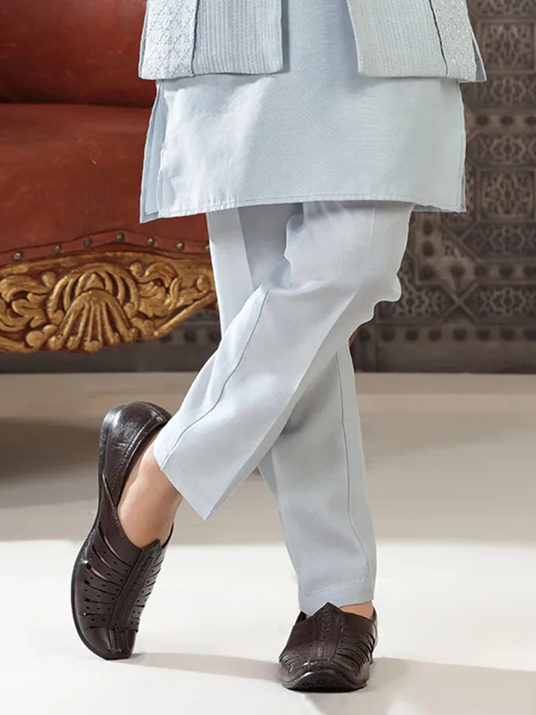Trendy sky blue indowestern in silk