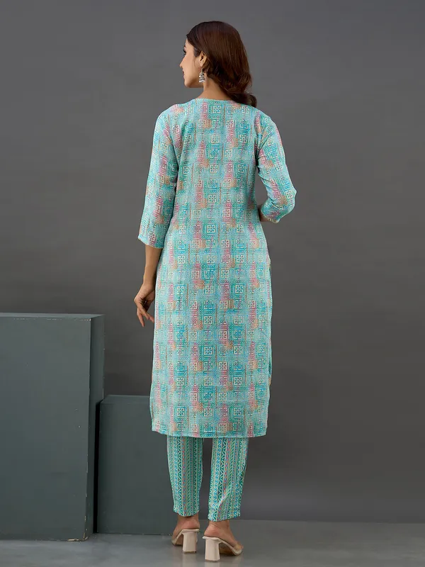 Trendy sky blue printed kurti set