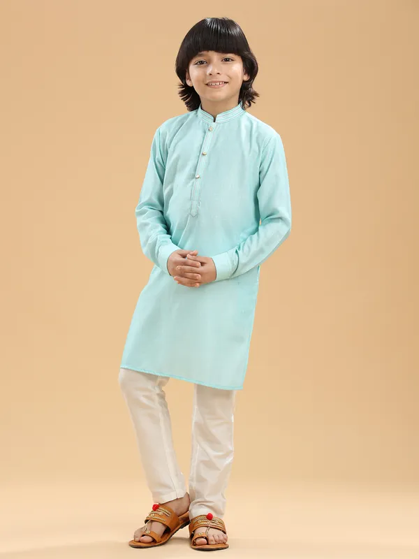 Trendy sky blue silk kurta suit