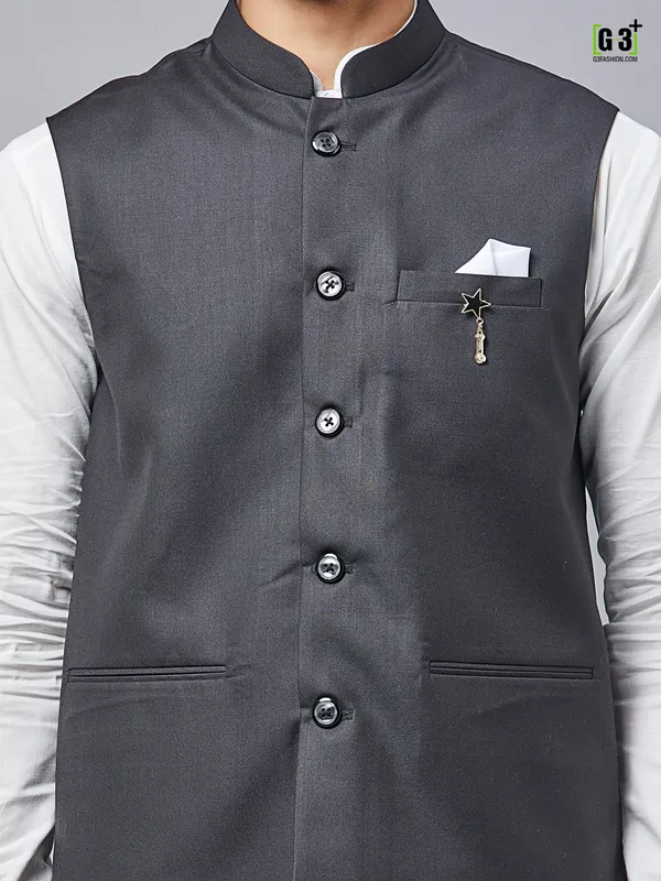 Trendy solid black cotton waistcoat set