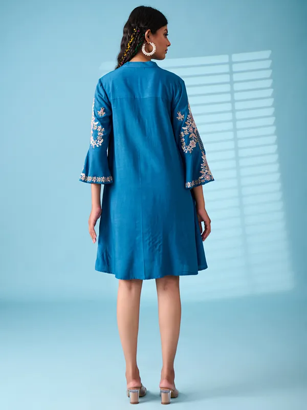 Trendy teal blue silk kurti