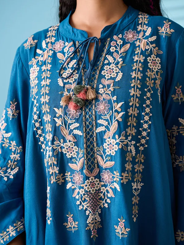 Trendy teal blue silk kurti