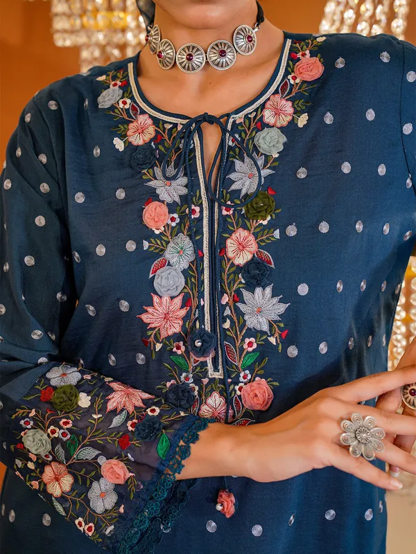Trendy teal blue silk sharara suit