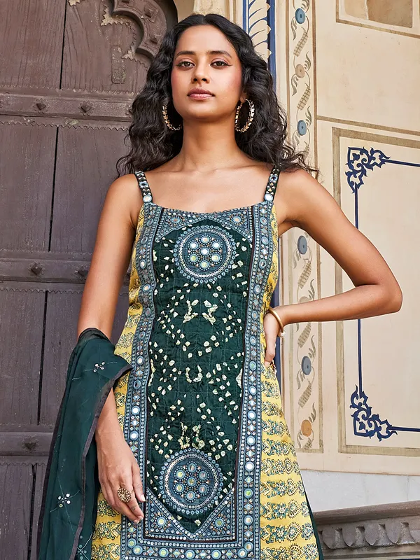 Trendy teal green silk printed palazzo suit