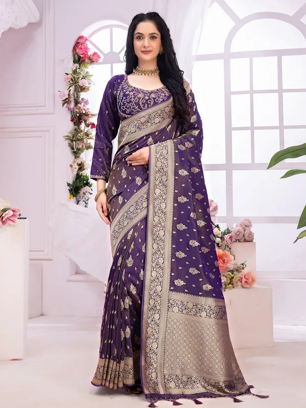 Trendy tissue silk purple saree