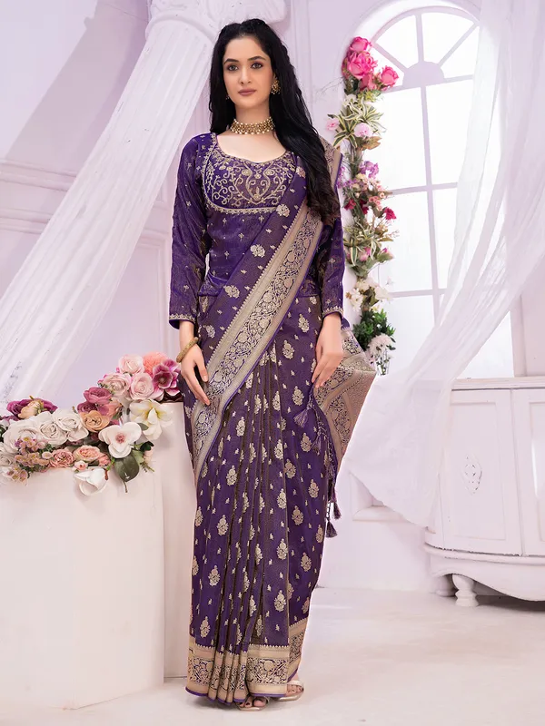 Trendy tissue silk purple saree