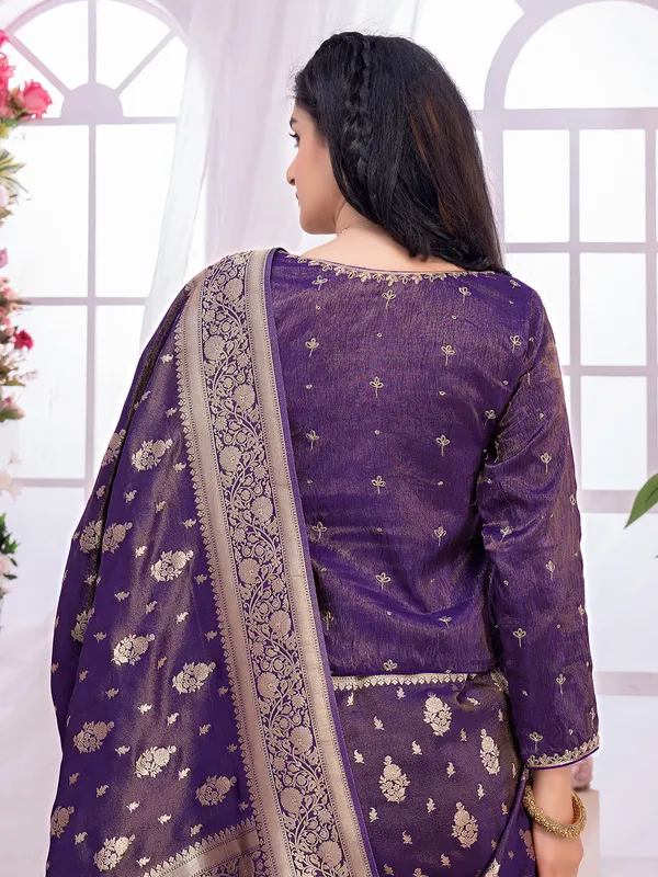 Trendy tissue silk purple saree