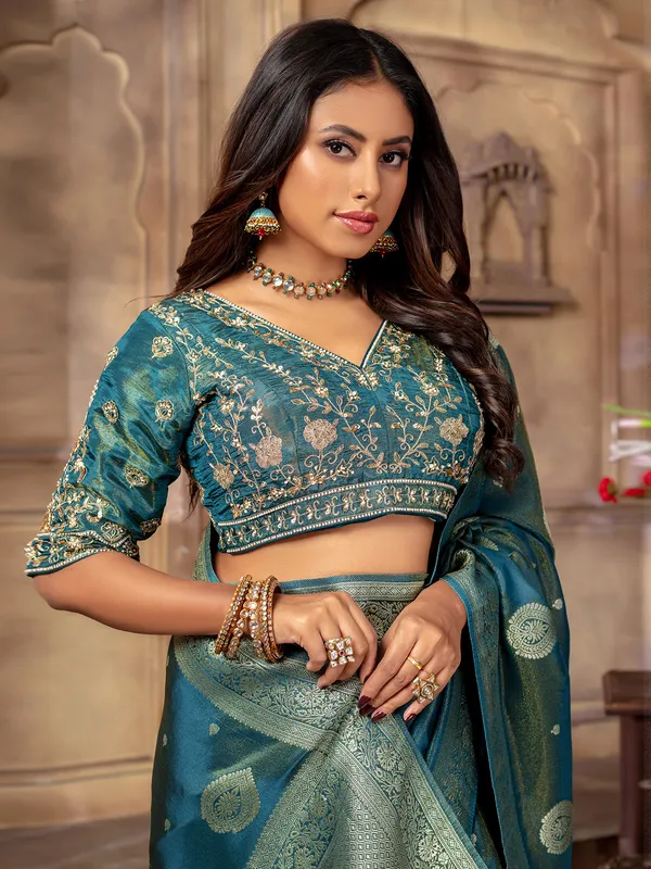 Trendy tissue silk rama blue saree