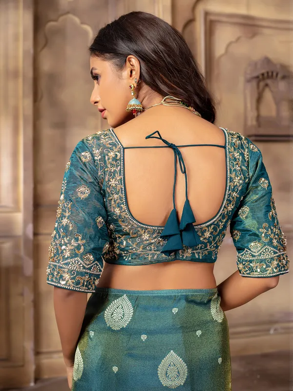 Trendy tissue silk rama blue saree
