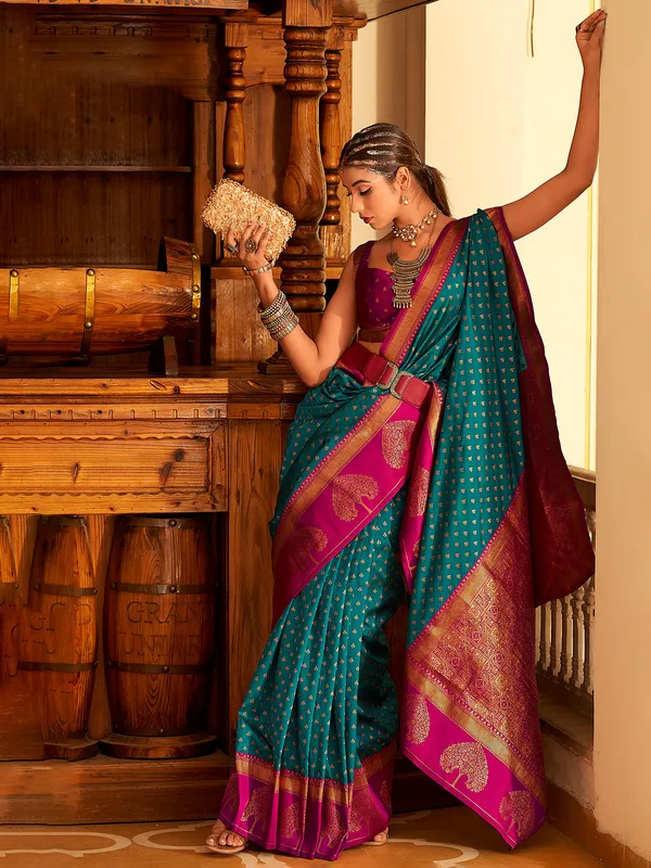 Trendy turquoise blue banarasi silk saree
