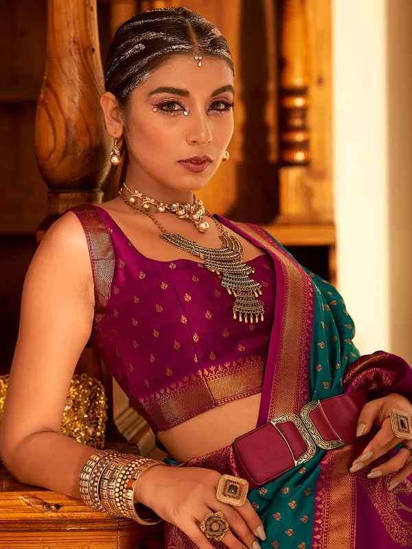 Trendy turquoise blue banarasi silk saree