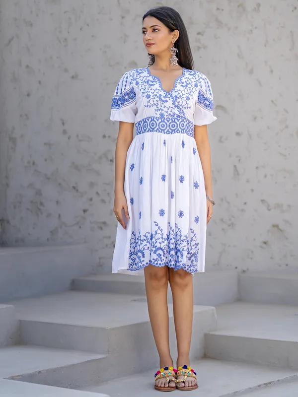 Trendy white cotton silk kurti