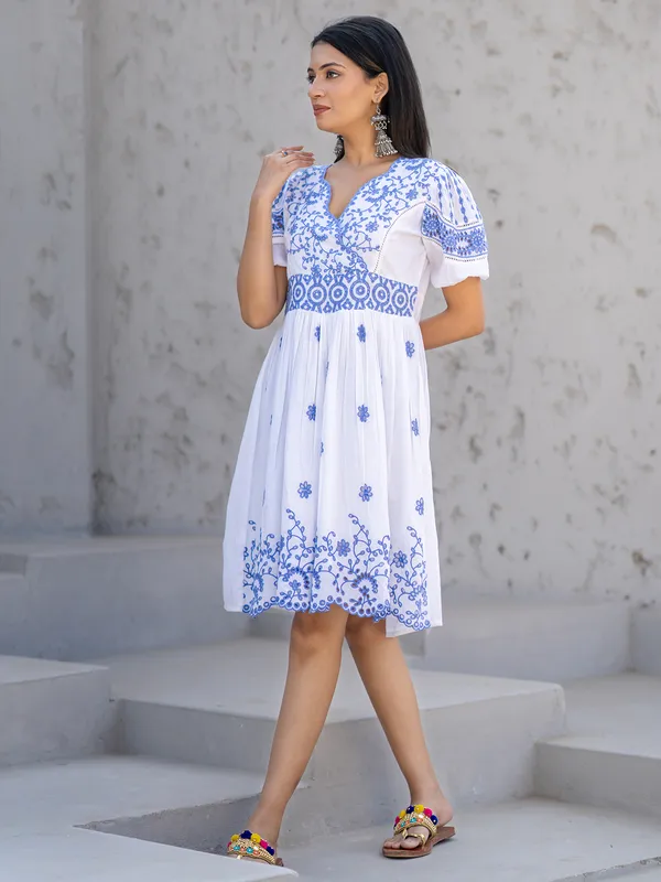 Trendy white cotton silk kurti