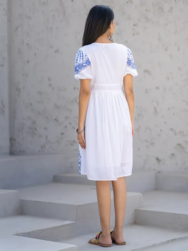 Trendy white cotton silk kurti