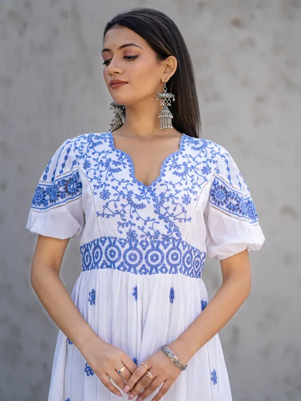 Trendy white cotton silk kurti