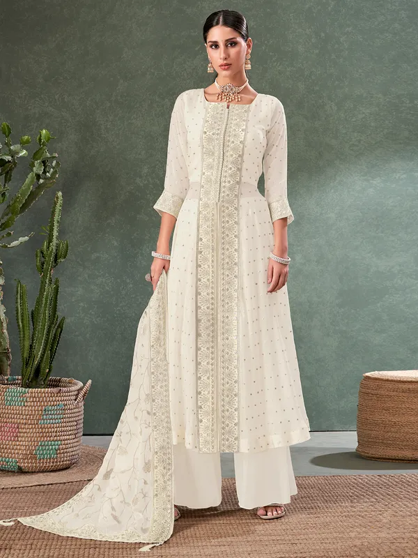 Trendy white georgette palazzo suit