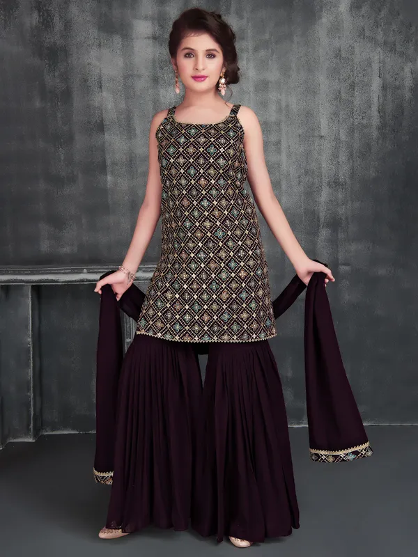 Trendy wine georgette sharara suit for girls