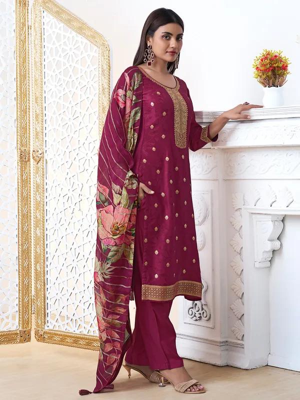 Trendy wine salwar suit for festive