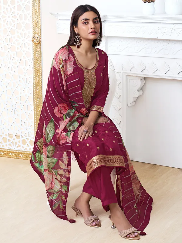 Trendy wine salwar suit for festive