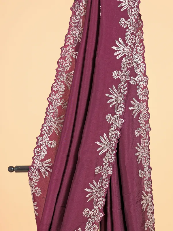 Trendy wine silk saree for festive