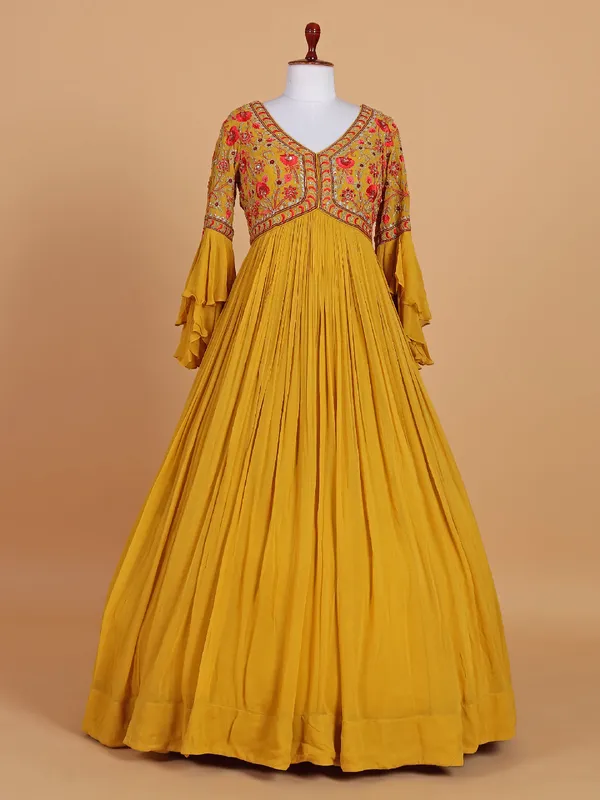 Trendy yellow floor length anarkali suit