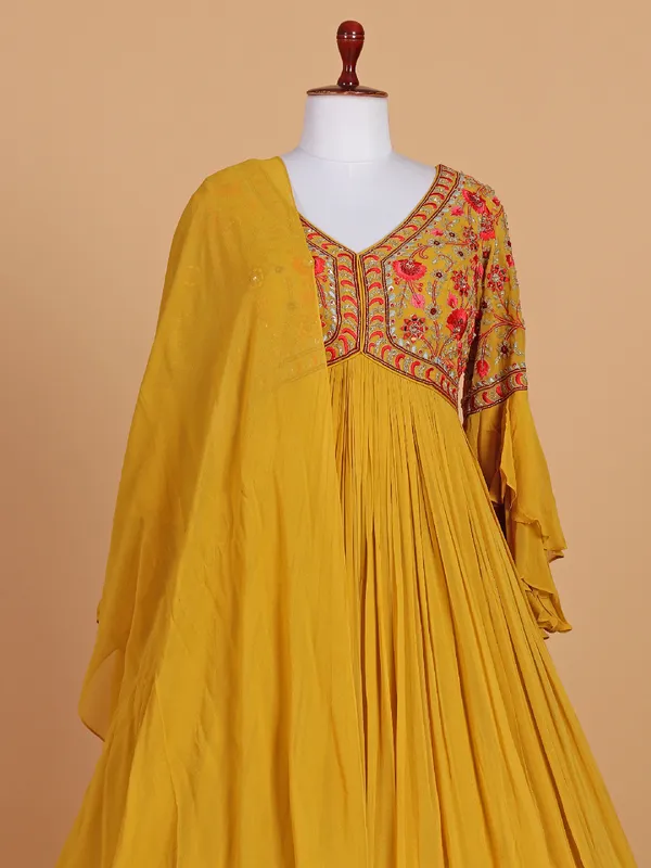 Trendy yellow floor length anarkali suit
