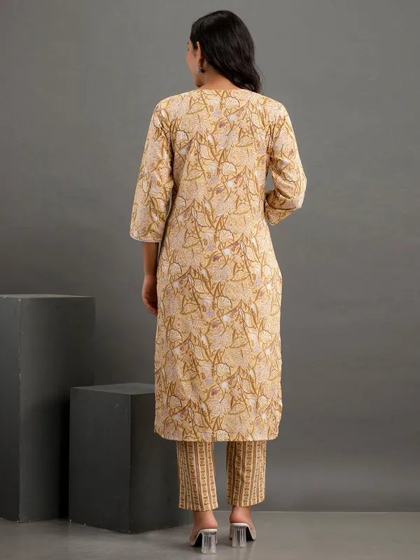 Trendy yellow printed cotton kurti set