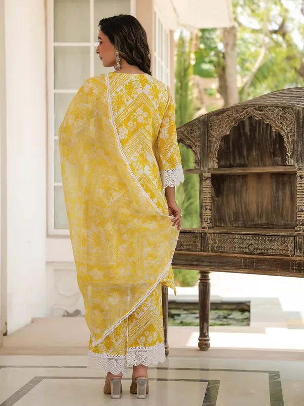 Trendy yellow printed kurti set