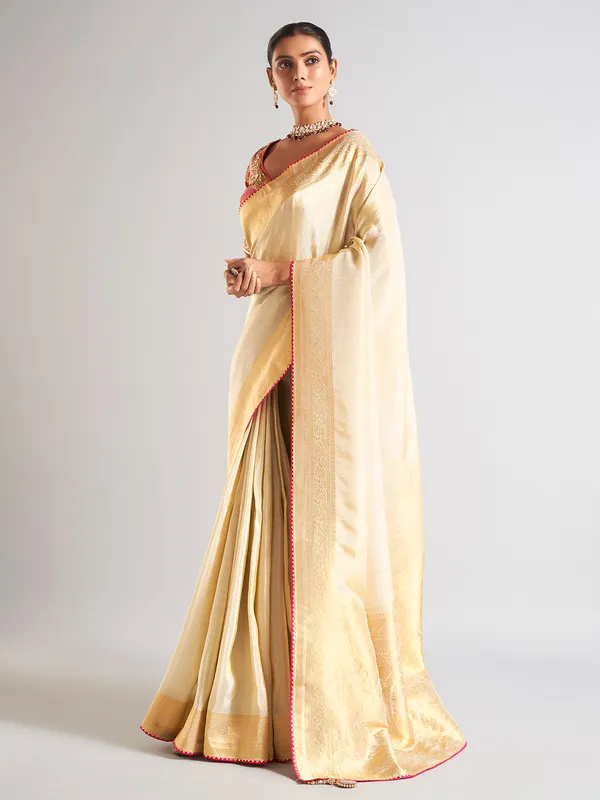 Trendy off white saree in silk