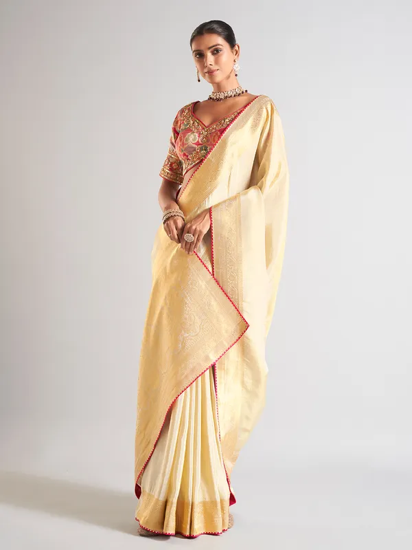 Trendy off white saree in silk