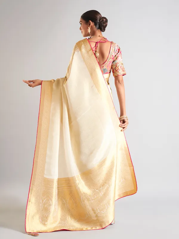 Trendy off white saree in silk