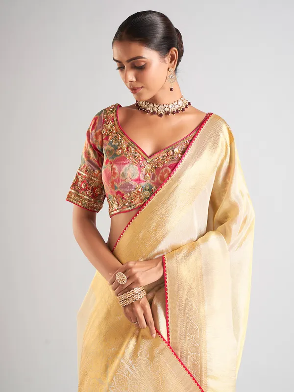 Trendy off white saree in silk