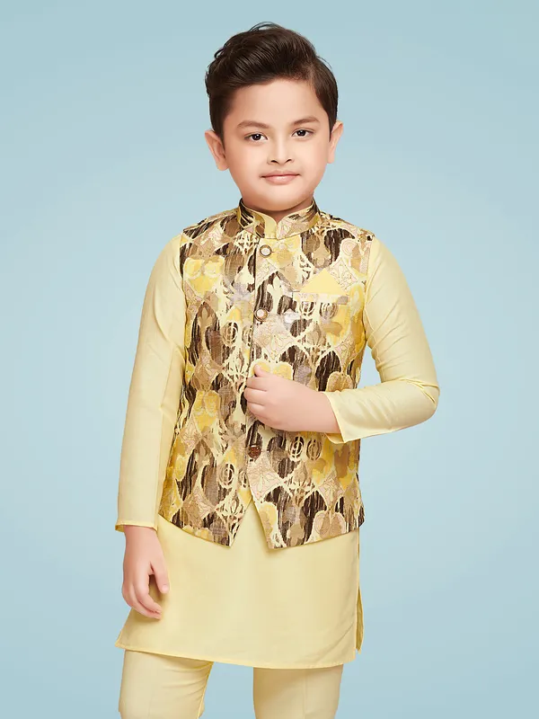 Trendy yellow silk waistcoat set