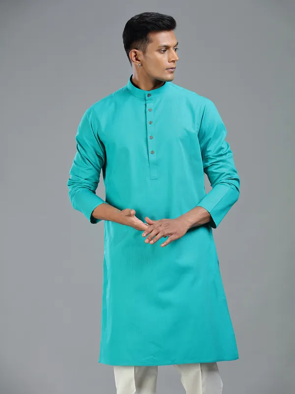 Turkish blue plain yet stylish kurta suit for men