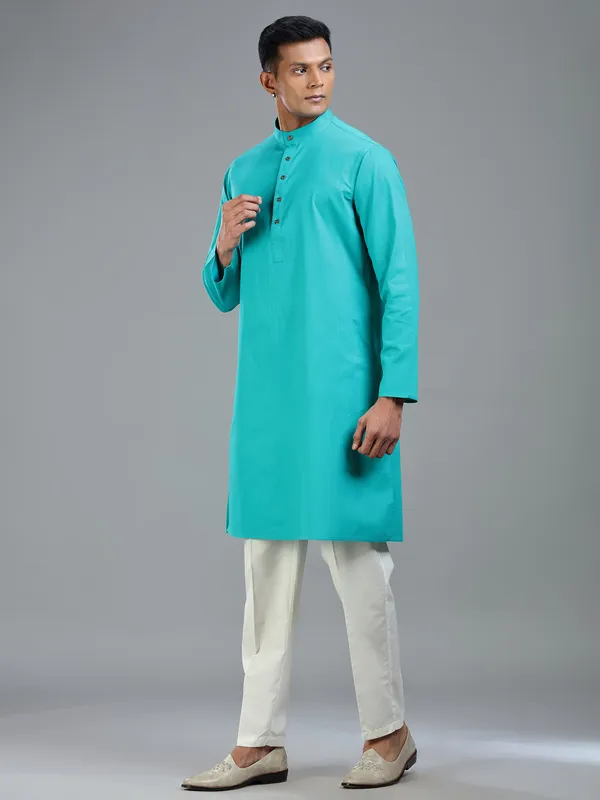 Turkish blue plain yet stylish kurta suit for men