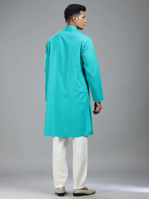 Turkish blue plain yet stylish kurta suit for men
